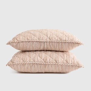 NWOT QUINCE European Linen Quilted Sham Set King Terracotta Stripe 5851